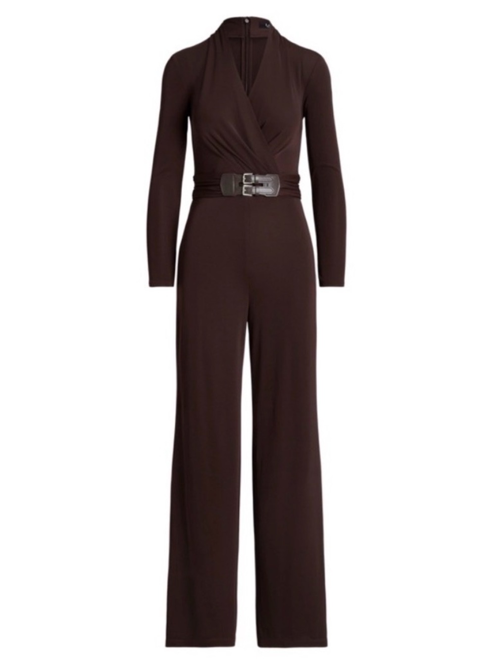Ralph Lauren Horsebit Belted Surplice Jersey Jumpsuit Chocolate Brown Sz 10 - Picture 3 of 12